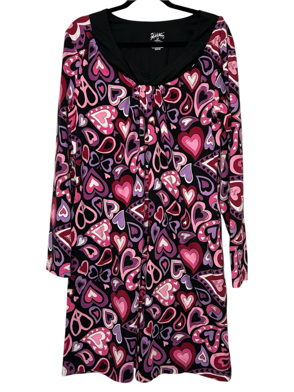 Nick & Nora Long Sleeve Heart Print Night Gown Sz XXL Sleepwear Valentine Groovy